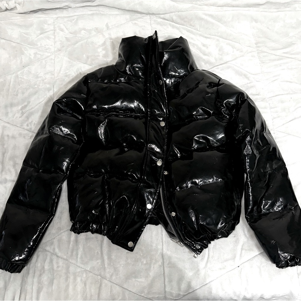 Miss Pap Black Vinyl Puffer Jacket